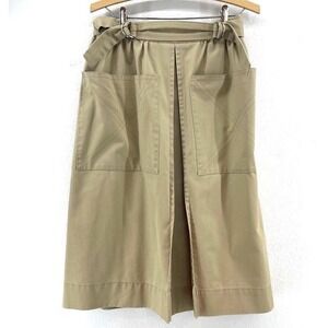 Vintage Louise Belted Midi Skirt M Khaki Pleated Chore Pockets Utility